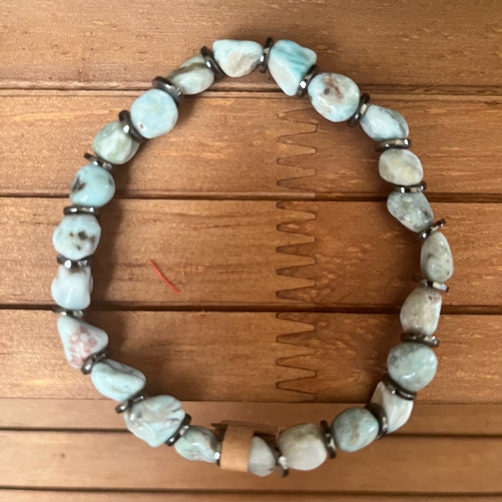 Larimar Natural Stone Crystal Stretch Beaded Bracelet #5 - Picture 3 of 5